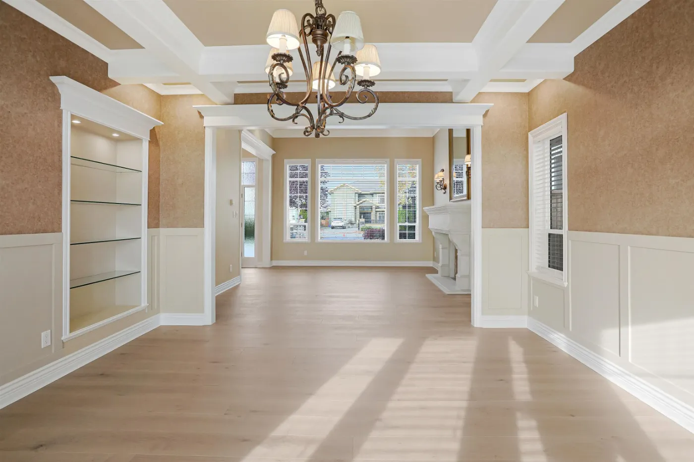Formal dining room with coffered ceiling at 3660 Raymond Ave
